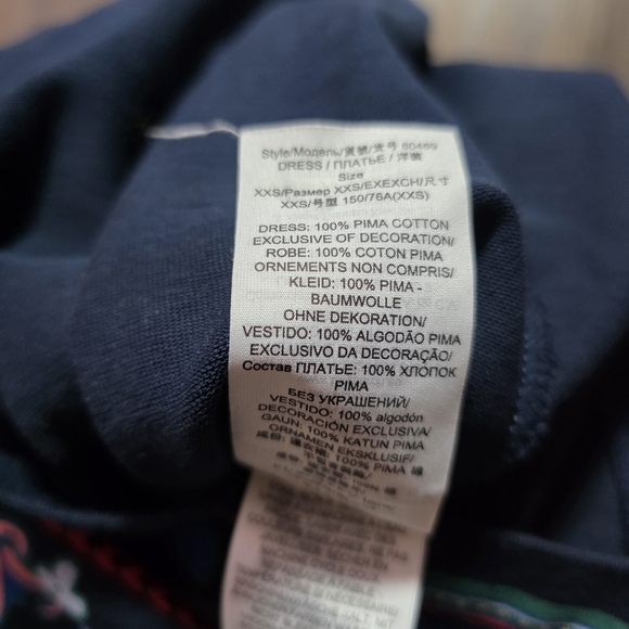 Tory Burch XXS Navy Floral Heart Print T-Shirt Dress 100% Pima Cotton - Picture 13 of 15